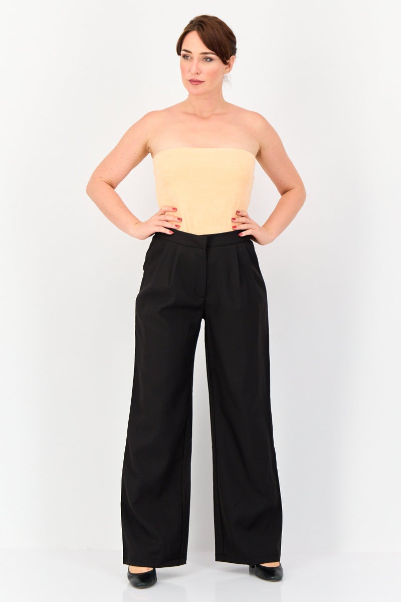 Archive Design Studio Women Regular Fit Solid Wide Leg Pants, Black - Image 4